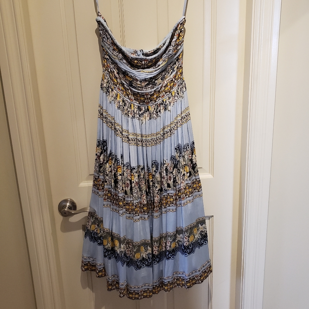 White House Black Market Blue and Yellow Strapless Dress NWT - Picture 3 of 8